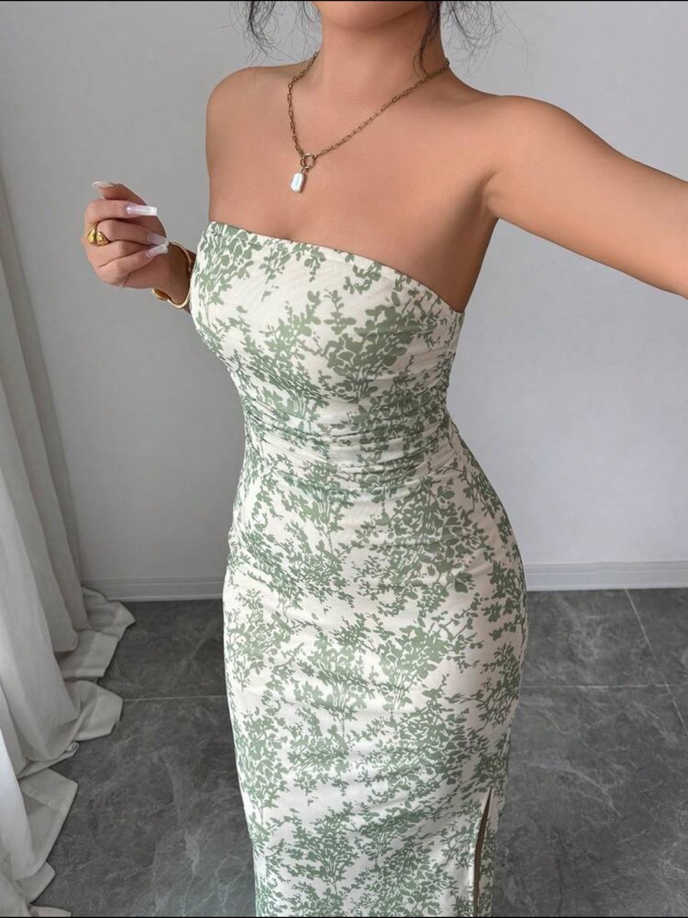 Dress Bodycon Tube Maxi Dress Split Floral - Picture 4 of 4
